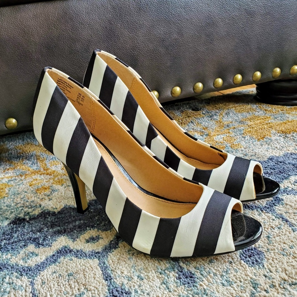 Peep Toe Striped Heels
